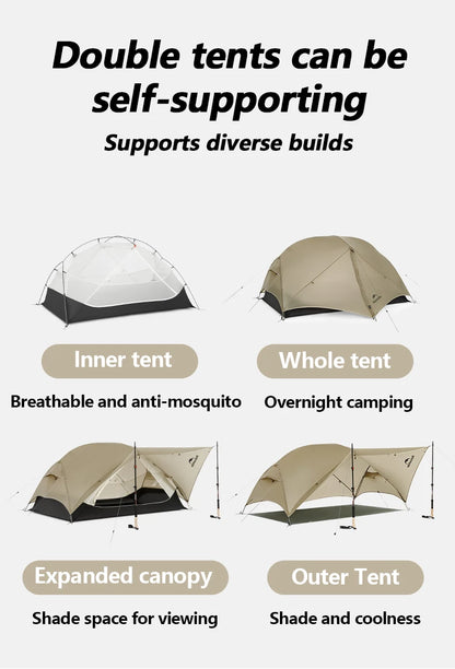 Naturehike Mongar 2 UL/PRO/Base Tent Camping 1-3 Person Tent Outdoor Travel 15D Waterproof Ultralight Backpacking Shelter Tent