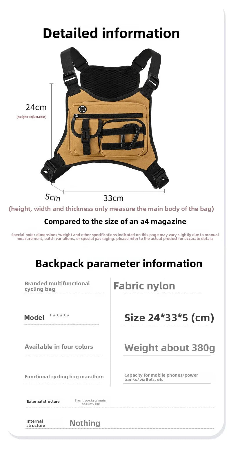 Outdoor Tactical Vest Multi-Functional Waterproof Wear-resistant Vest Backpack Men's Tactical Chest Bag for Hunting