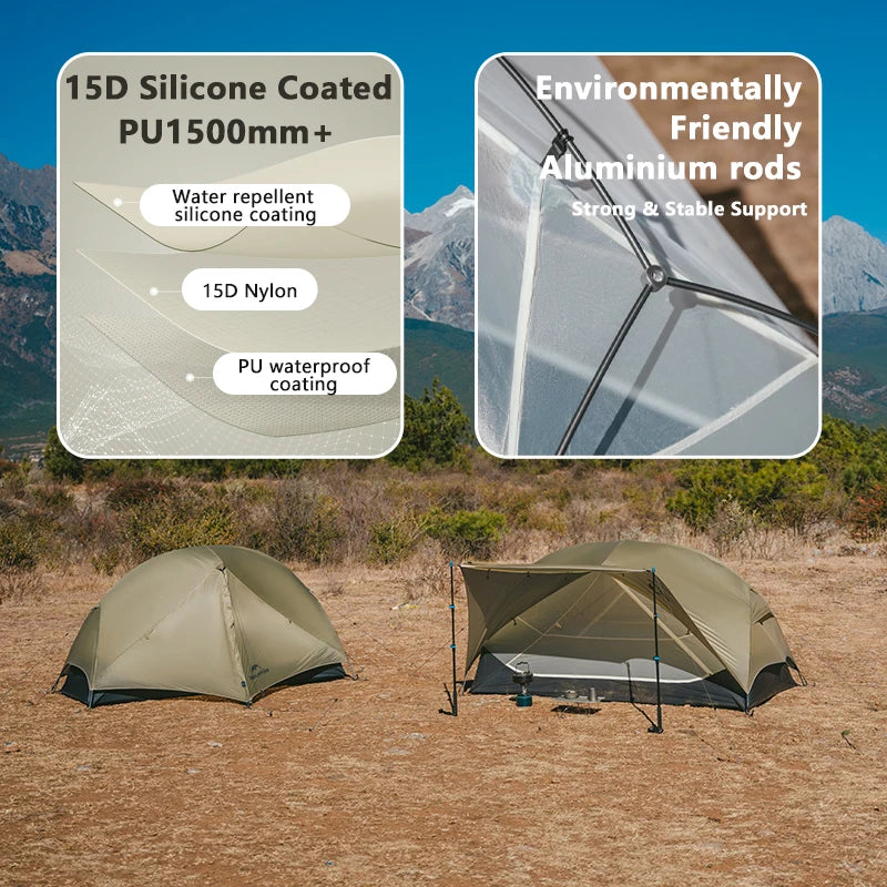 Naturehike Mongar 2 UL/PRO/Base Tent Camping 1-3 Person Tent Outdoor Travel 15D Waterproof Ultralight Backpacking Shelter Tent