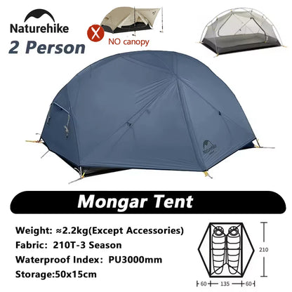 Naturehike Mongar 2 UL/PRO/Base Tent Camping 1-3 Person Tent Outdoor Travel 15D Waterproof Ultralight Backpacking Shelter Tent