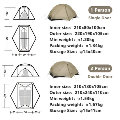 Naturehike Mongar 2 UL/PRO/Base Tent Camping 1-3 Person Tent Outdoor Travel 15D Waterproof Ultralight Backpacking Shelter Tent