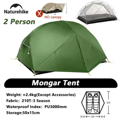 Naturehike Mongar 2 UL/PRO/Base Tent Camping 1-3 Person Tent Outdoor Travel 15D Waterproof Ultralight Backpacking Shelter Tent