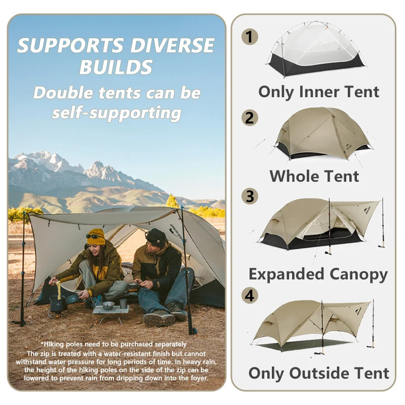 Naturehike Mongar 2 UL/PRO/Base Tent Camping 1-3 Person Tent Outdoor Travel 15D Waterproof Ultralight Backpacking Shelter Tent