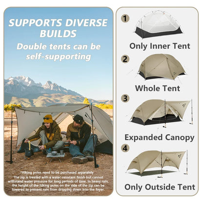 Naturehike Mongar 2 UL/PRO/Base Tent Camping 1-3 Person Tent Outdoor Travel 15D Waterproof Ultralight Backpacking Shelter Tent