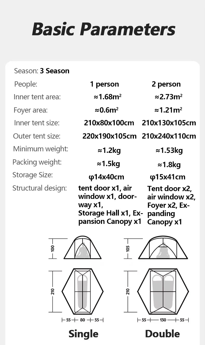 Naturehike Mongar 2 UL/PRO/Base Tent Camping 1-3 Person Tent Outdoor Travel 15D Waterproof Ultralight Backpacking Shelter Tent