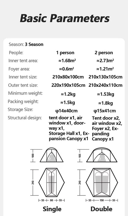 Naturehike Mongar 2 UL/PRO/Base Tent Camping 1-3 Person Tent Outdoor Travel 15D Waterproof Ultralight Backpacking Shelter Tent