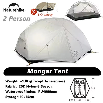 Naturehike Mongar 2 UL/PRO/Base Tent Camping 1-3 Person Tent Outdoor Travel 15D Waterproof Ultralight Backpacking Shelter Tent