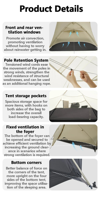 Naturehike Mongar 2 UL/PRO/Base Tent Camping 1-3 Person Tent Outdoor Travel 15D Waterproof Ultralight Backpacking Shelter Tent